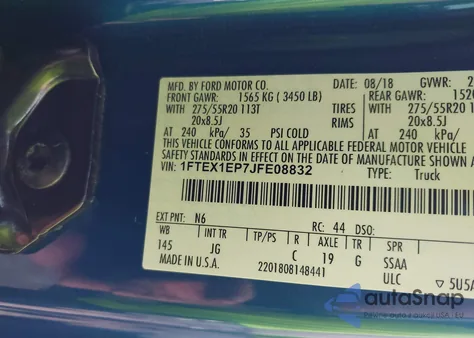 2018 Ford F-150 Xl из США, поврежденный, VIN 1FTEX1EP7JFE08832